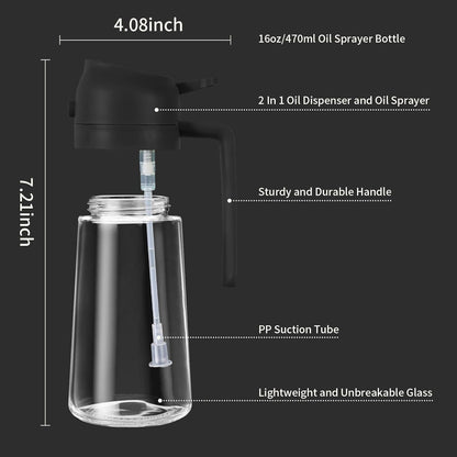 2 in 1 Oil Dispenser and Sprayer: 2025 Update Uv Protected Dark Glass Bottle